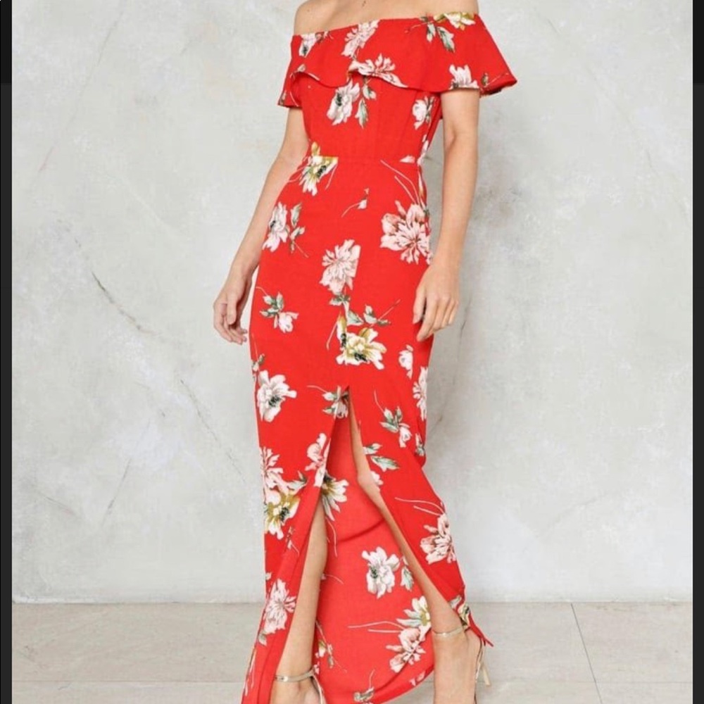 Red Floral maxi dress, never worn (tags still on)